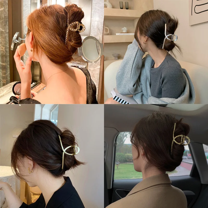 Pinza geométrica de Metal coreana para el pelo para mujer, pasador elegante con forma de cangrejo, horquilla hueca, accesorios para el cabello para niña