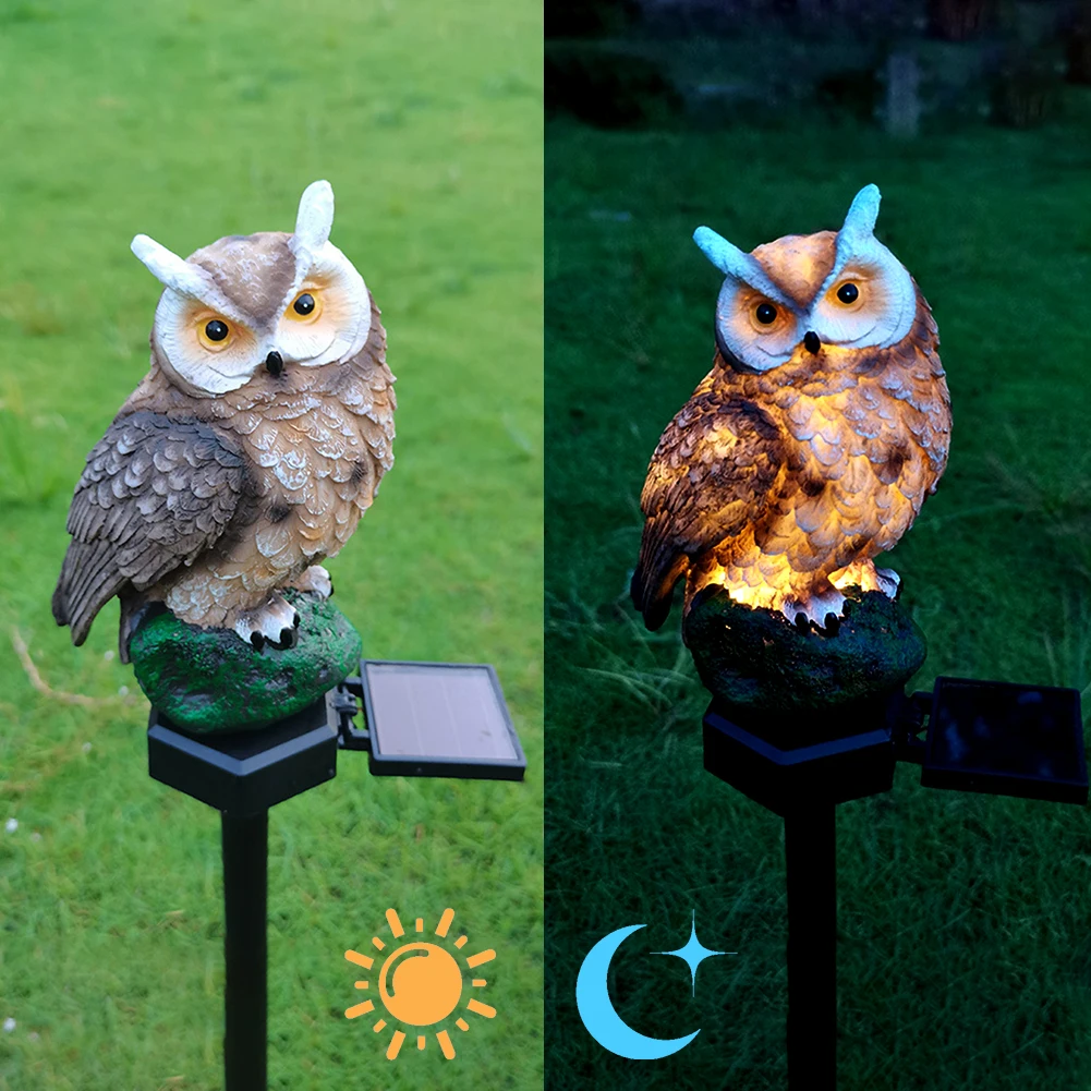 Outdoor Solar LED Lawn Light Owl Shape Garden Landscape Yard Stake Statue Solar Night Lamp Waterproof Animal Bird Ornament