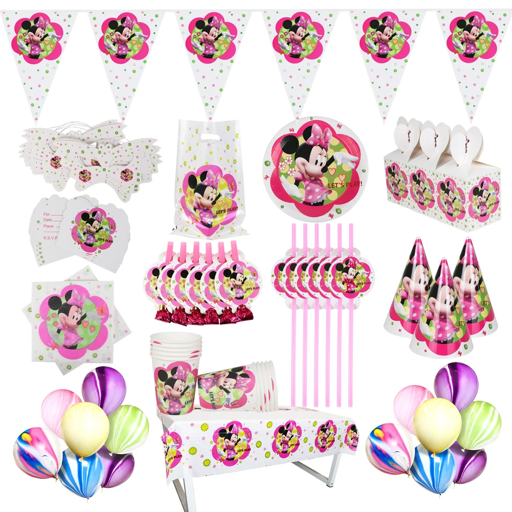 

Disney White Minnie Mouse Birthday Party Balloons Tableware Sets Decorations Kids Supplies