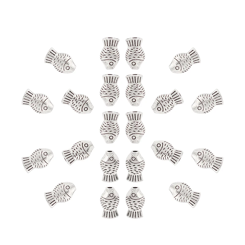 ZXZ 100pcs Gold Tone 3D Fish Spacer Beads Charms for DIY Bracelet Necklace Jewelry Making Findings 9x5mm