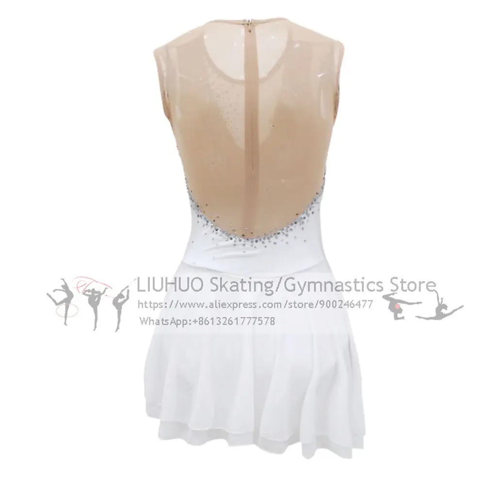 Ice Skating Dress Girls White Flower Spandex Elastane High Elasticity Competition Skating Wear Handmade Jeweled Rhin