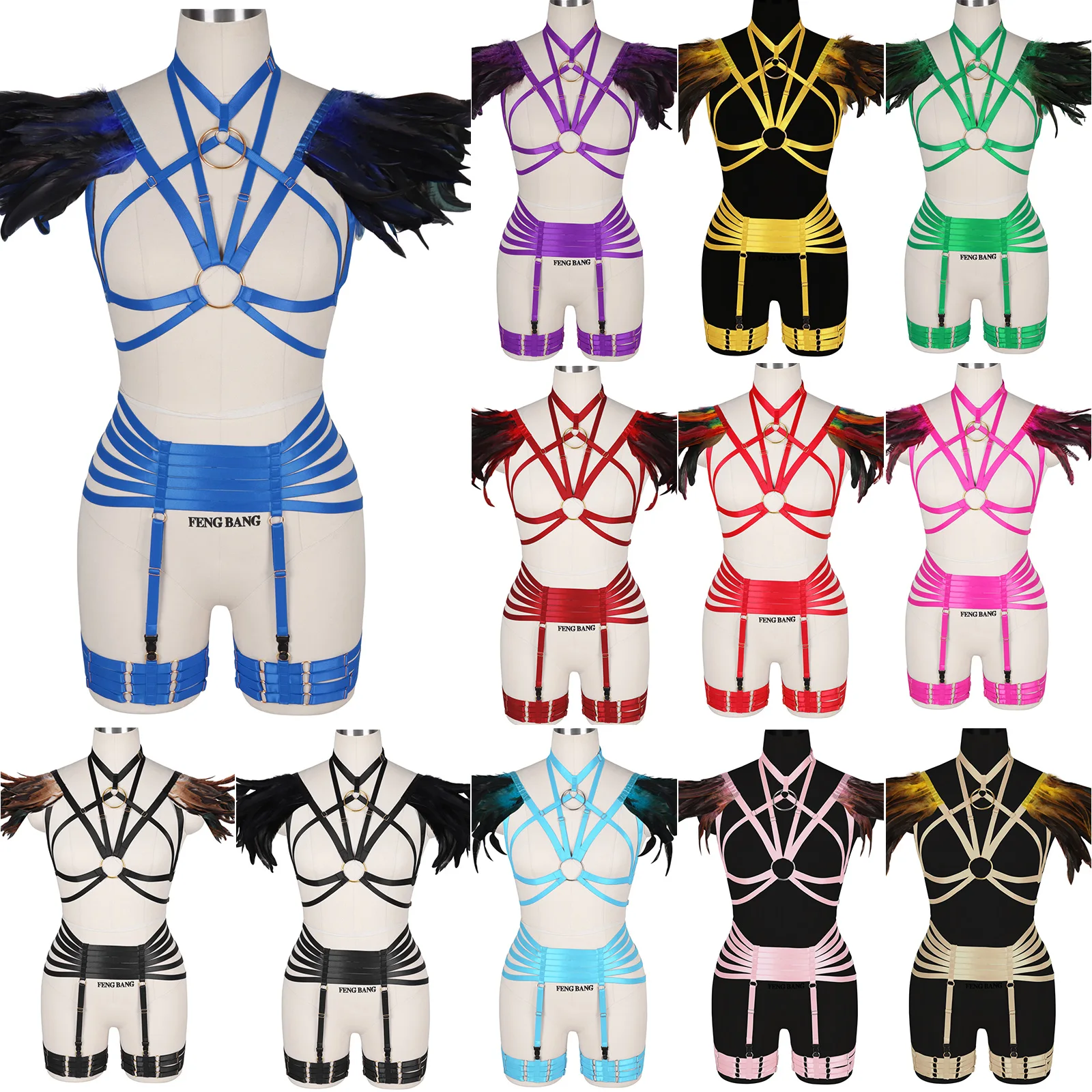 

Fetish Harness Cage Bra Feather Full Body Harness For Women Erotic Lingerie Suspenders Belt Chest Harness Sexy Lingerie Bondage