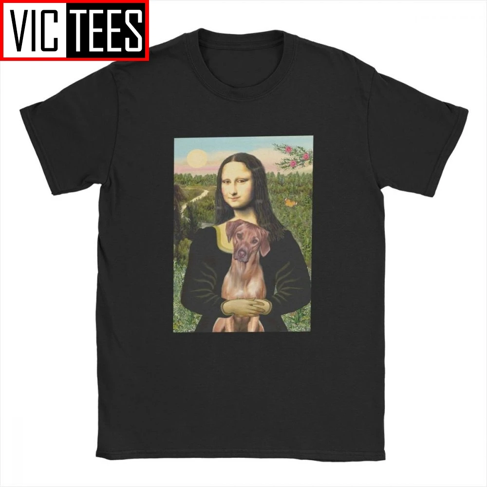 Men's Rhodesian Ridgeback Mona Lisa T Shirts Dogs Pets Cotton Tops Novelty Round Collar Tee T-Shirts