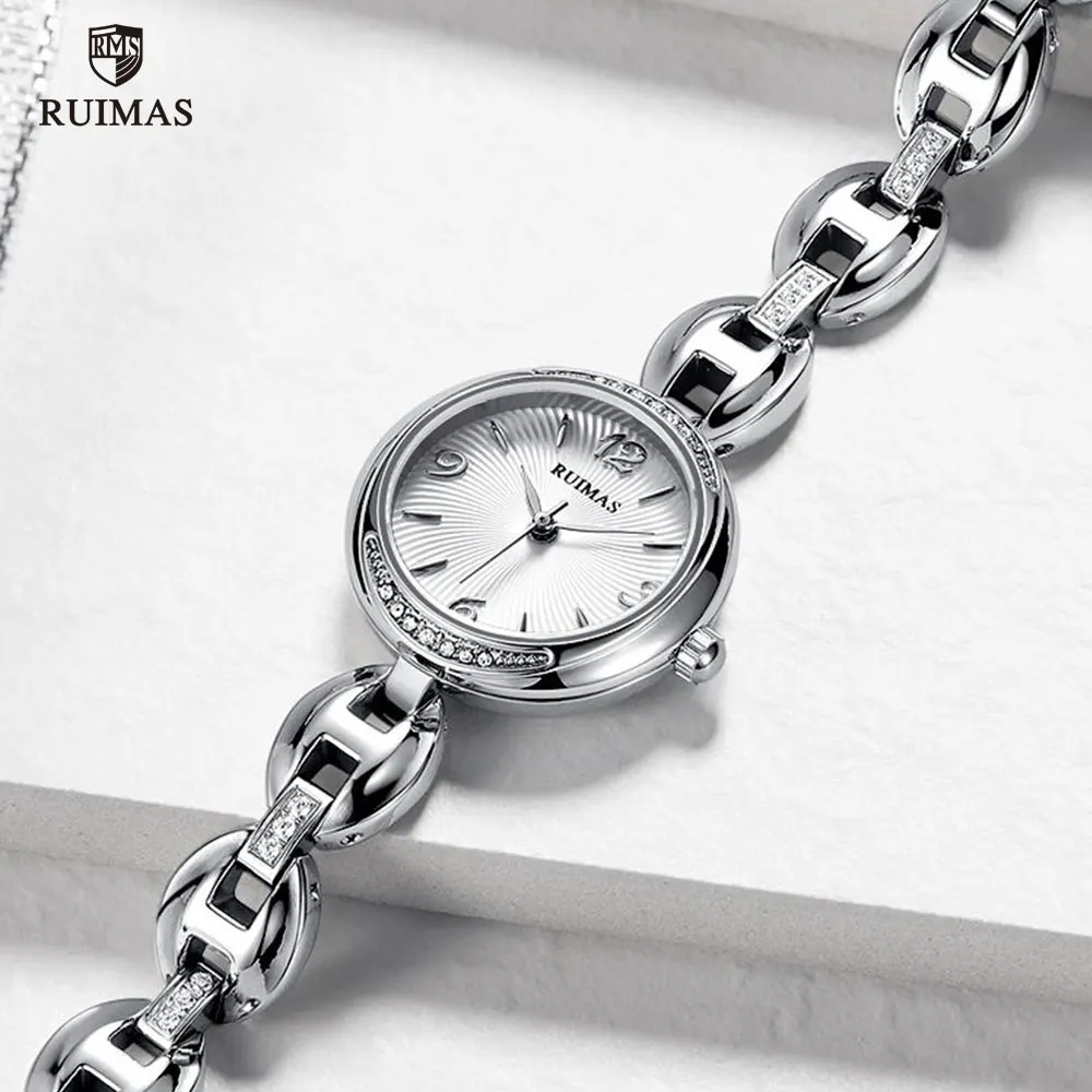 

RUIMAS Silver Quartz Watches Women Top Brand Analog Wristwatch Woman Ladies Waterproof Simple Grace Watch Relogios Feminino 596