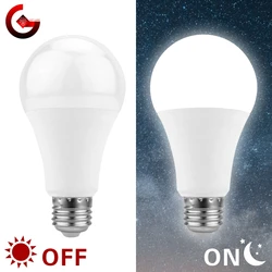 Bombilla inteligente LED de encendido/apagado automático, Bombilla E27 de anochecer a amanecer, 5W, 7W, 9W, 12W, Sensor de luz exterior, CA 110V, 220V, 85-265V