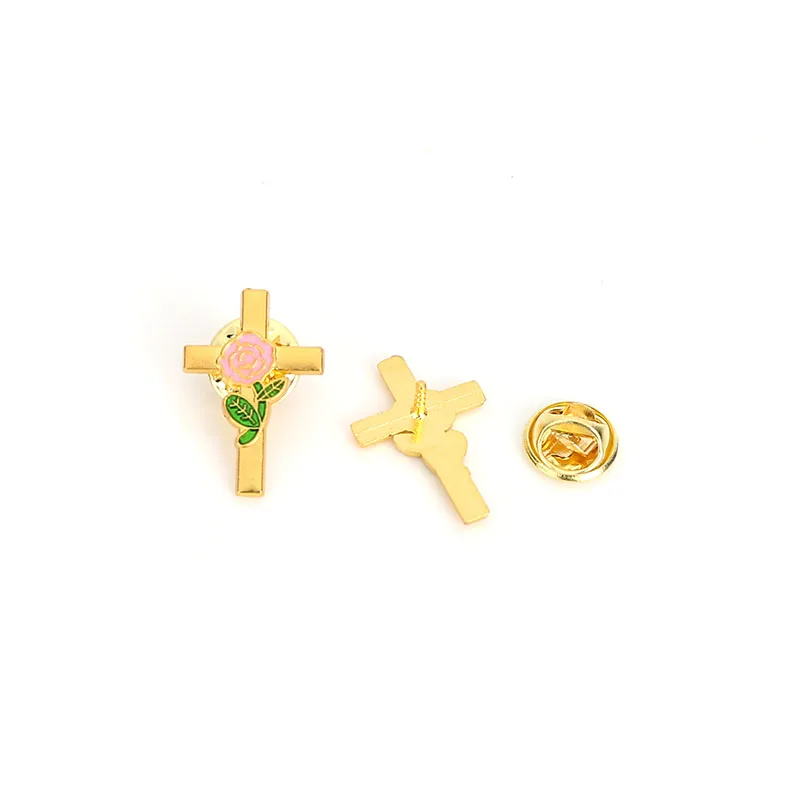 New 2021 Jesus Christ cross rose flower badge pin metal badge vintage clothing brooch jewelry