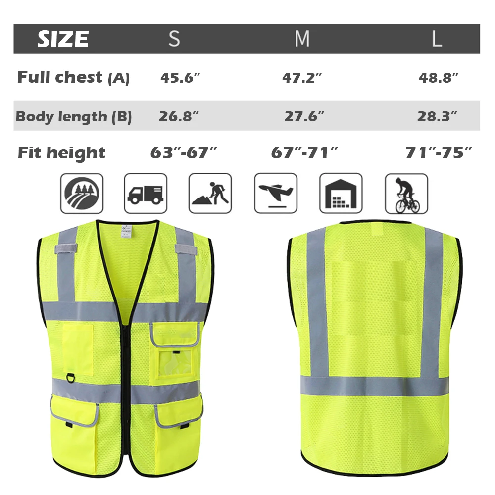 High Visibility Reflective Vest Night Warning Running Vest Women Motorcycle Vest Men Vest Jacket for Summer hi Vis Workerar