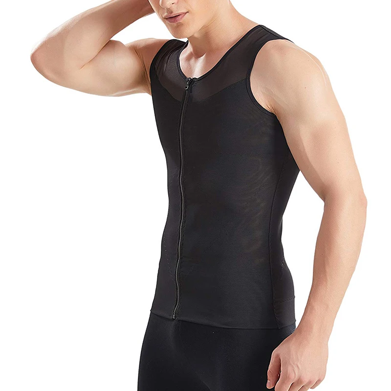 Upgraded Mens Slimming Body Shaper Vest Shirt Abs Abdomen Slim Male Slim Shapers with Zipper Compression Shirt Slim Shapewear