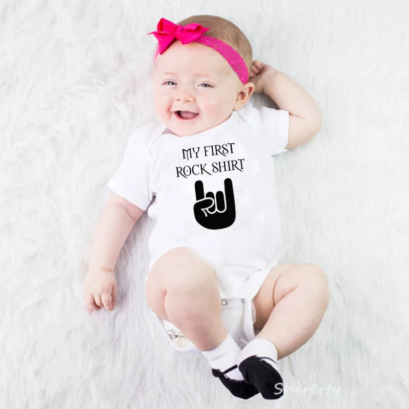 My First Rock Shirt Print Infant Baby Girls Boys Summer Bodysuit Cotton Outfits Babys Fashion Cute Short Sleeve Clothes