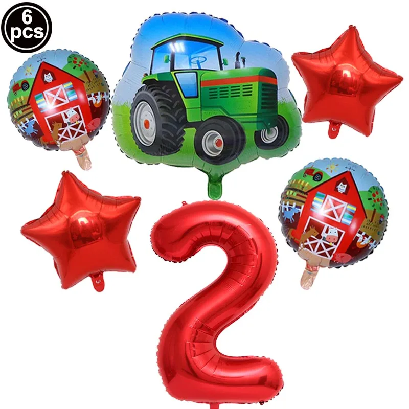 Farm Tractor Helium Balloons 32 inch Red Number Foil Balloon Baby Shower Farm Theme Birthday Party Decor Bulldozer Toy Globos