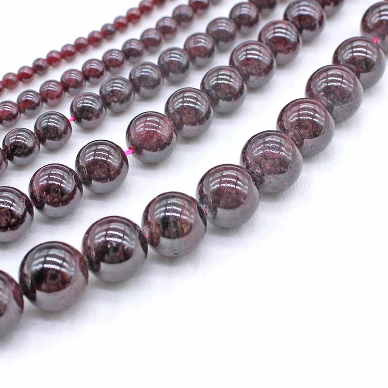 Natural Stone Dark Red Garnet Round Loose Beads 15