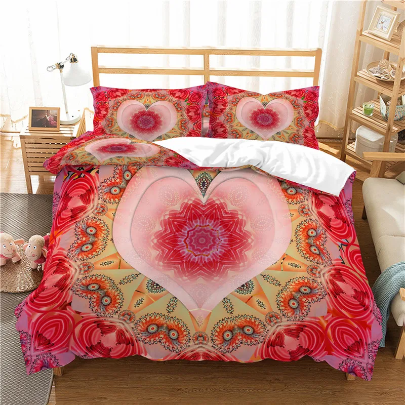 

Home Textile Luxury 3D Heart Print 2/3Pcs Comfortable Duvet Cover PillowCase Bedding Sets Queen and King EU/US/AU Size