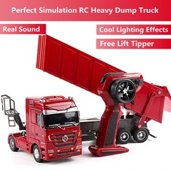 44CM Large Free Lift RC Heavy Dump Truck 45° Turning Cool Light Sound Exquisite Body Electric Remote Control Engineering Vehicle