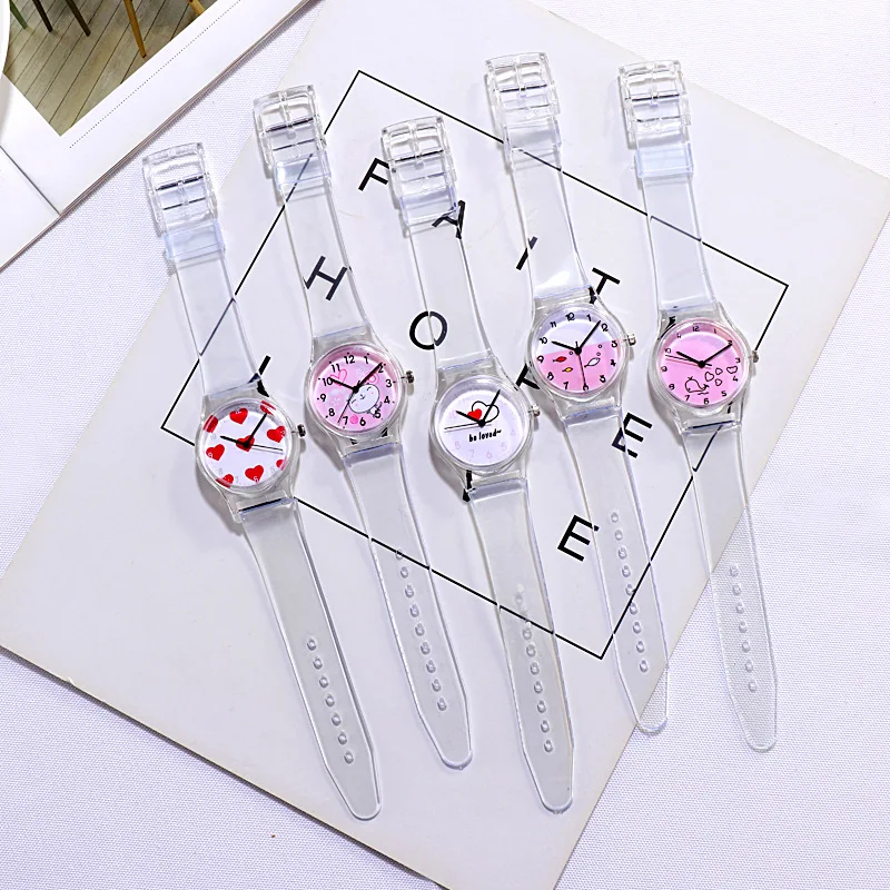 UTHAI CQ69-reloj deportivo de cuarzo para niños y niñas, pulsera Simple de color transparente con dibujos animados