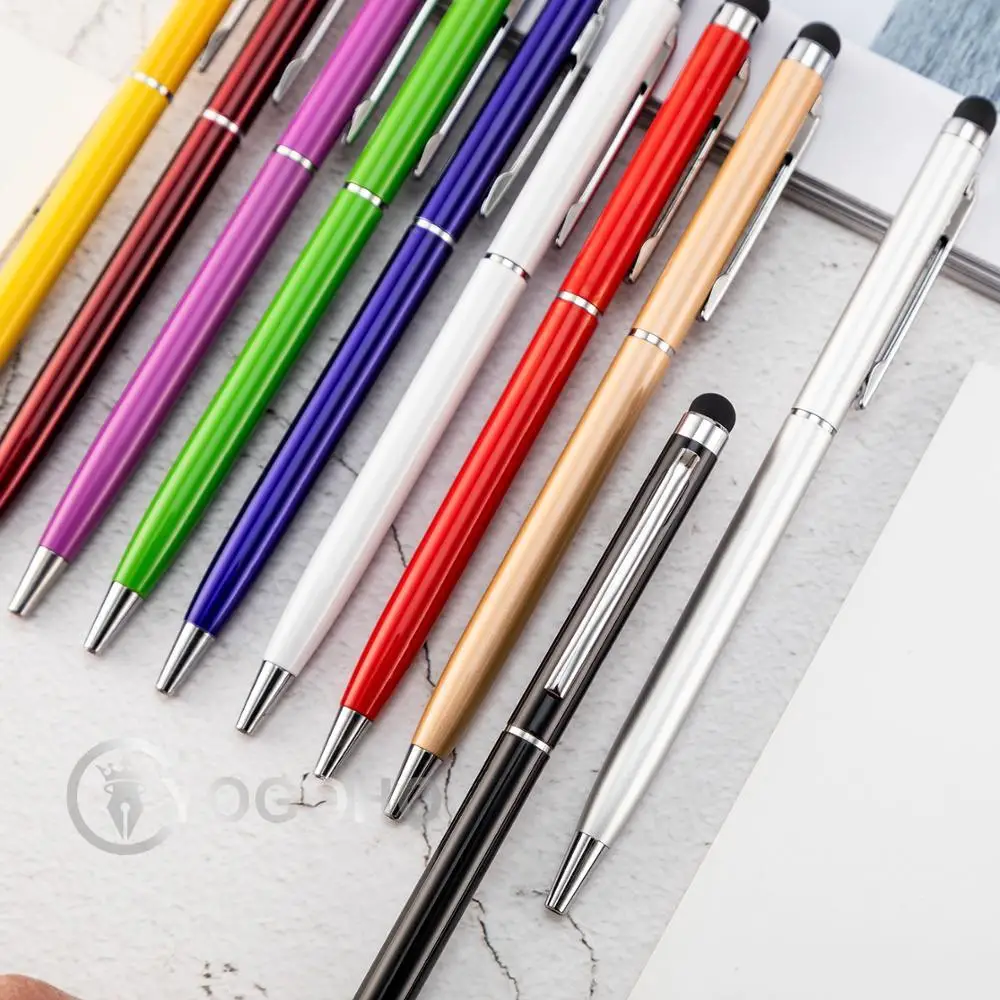 20pcs/lot Special Wholesale Metal Pen Advertising Metal Ball Pen Colorful Stationery Touch Stylus Pens with custom logo