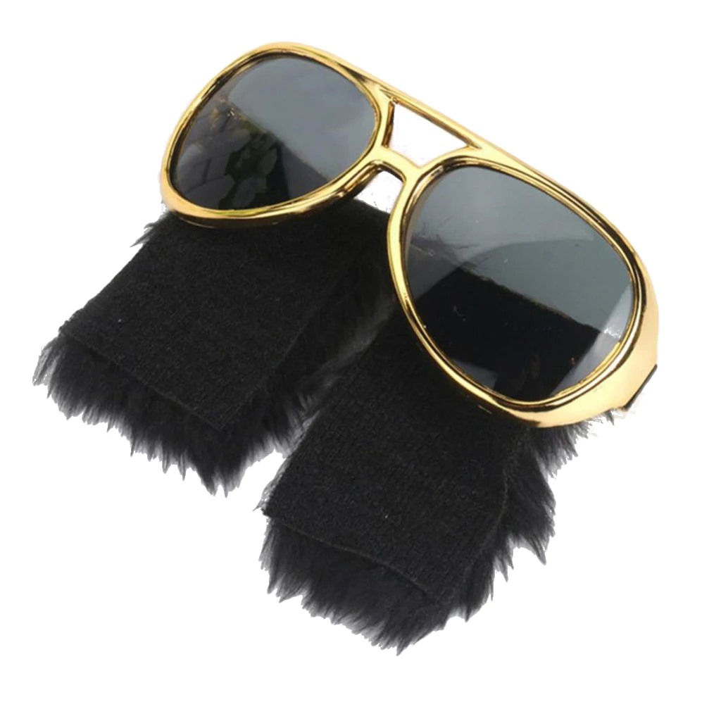 Novelty Gold Sunglasses Funny Beard Glasses 70s Disco Costume Presley Props Funny Disguise Glasses with Sideburns Party Favor