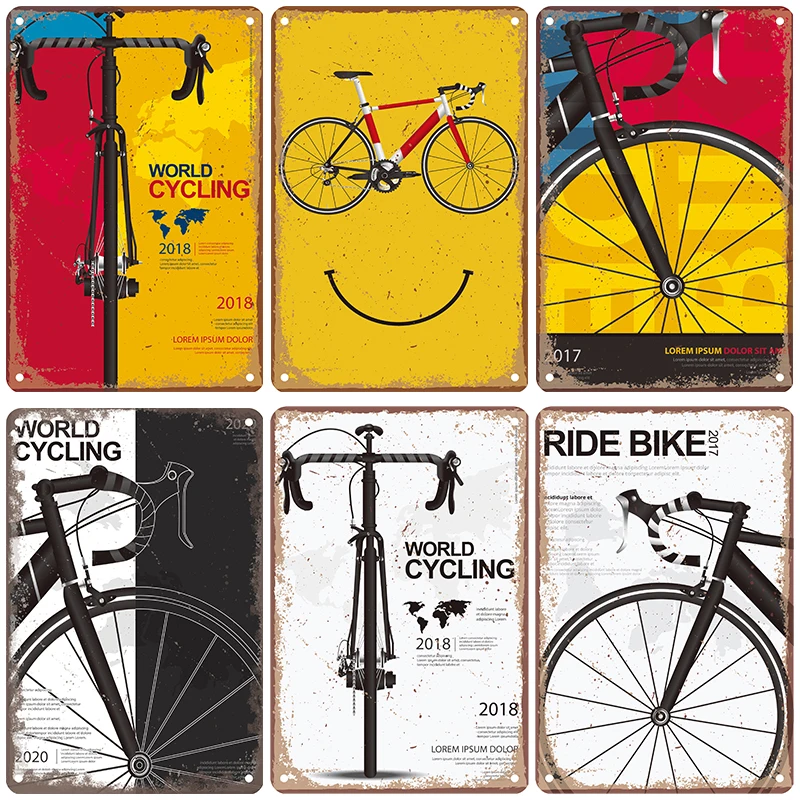 Retro Bicycle Metal Tin Signs Plate Poster Vintage World Cycling Metal Signs Wall Decor for Garage Bar Pub