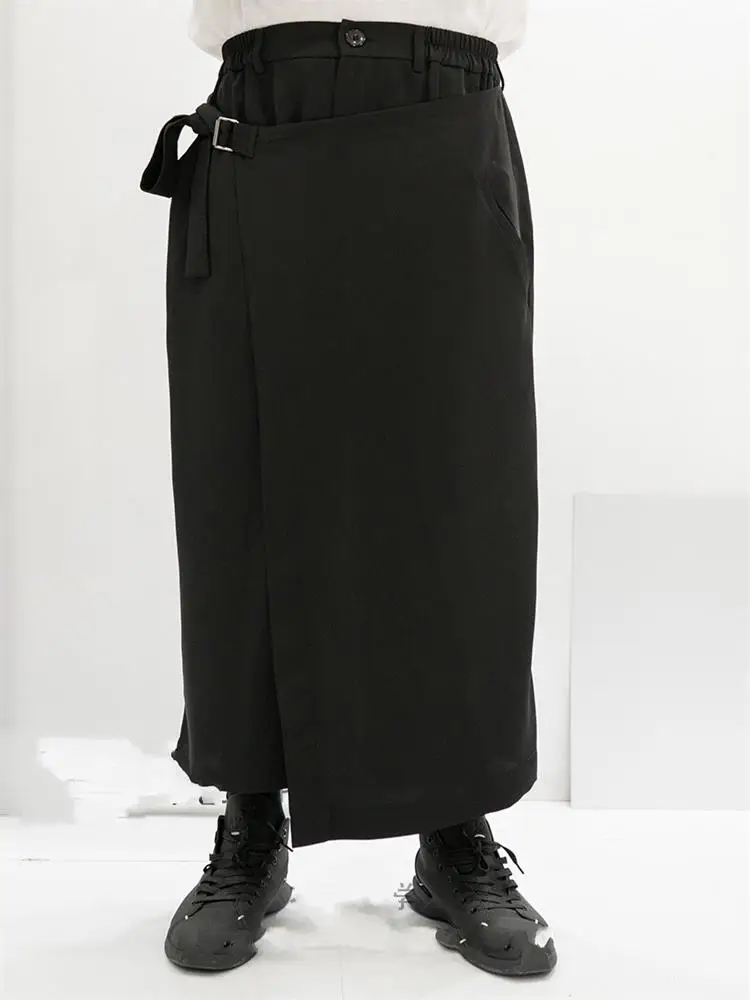 

Men's Casual Pants Wide Leg Pants Pant Skirt Spring And Autumn New Black Irregular Asymmetric False Two Layer Design Pant