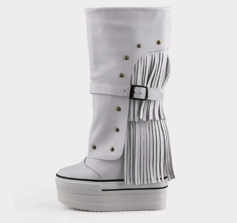 Cyabmoz Winter Snow Boots Shoes Woman Genuine Leather Tassel Rivet Party High heels Height increasing Short Boots Women Shoes