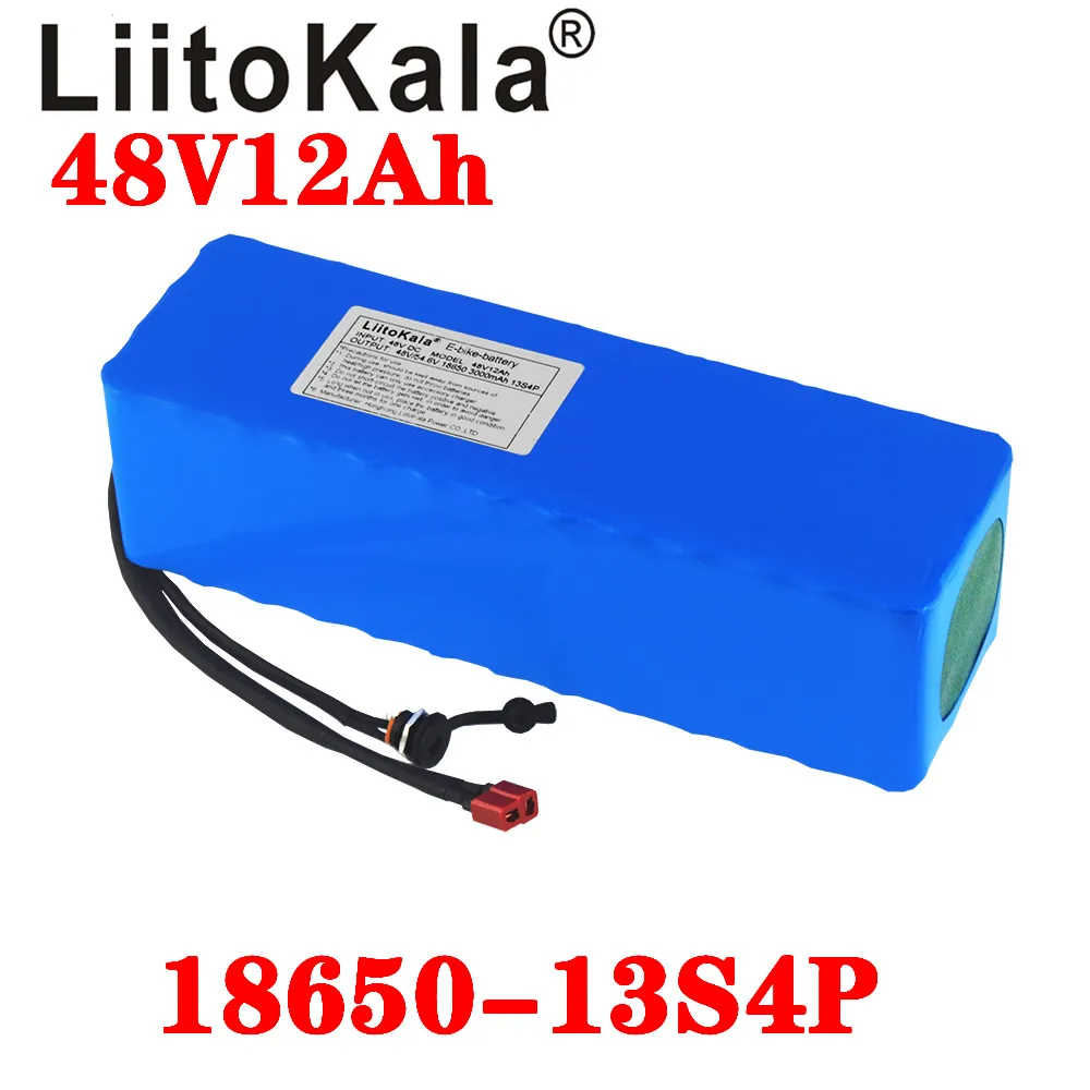 LiitoKala 48v 12ah lithium battery 48v 12ah electric bike battery with 54.6V 2A charger for 500W 750W 1000W motor duty free