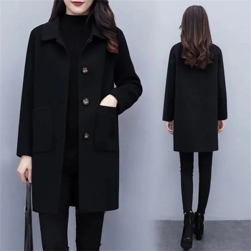 

Thickened Woolen Coat Women Autumn Winter 2021 New Spring Clothing Female Mid-Length Thin Temperament All-Match Woolen Coat W102