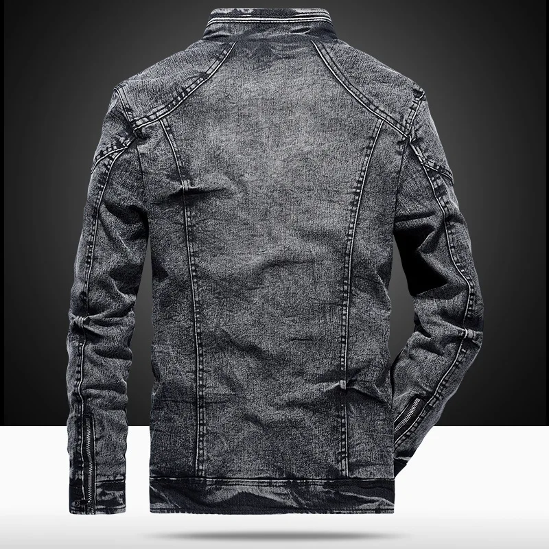 Vintage Denim Jackets Men Slim Fit Solid Color Casual Mens Jeans Coat Fashion Stand Clothes for Men Black Blue Casaca Hombre