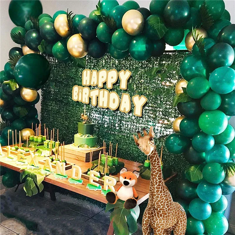 105pcs Balloon Garland Arch Kit Dark Green Metal Gold Latex Air Balloons Birthday Baby Shower Jungle Safari Theme Party Supplies