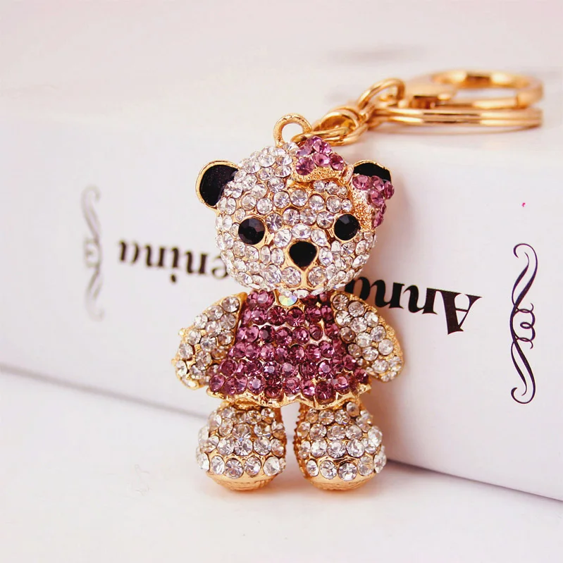 XDPQQ alloy rhinestone new product car pendant key chain bow bear key chain female bag pendant