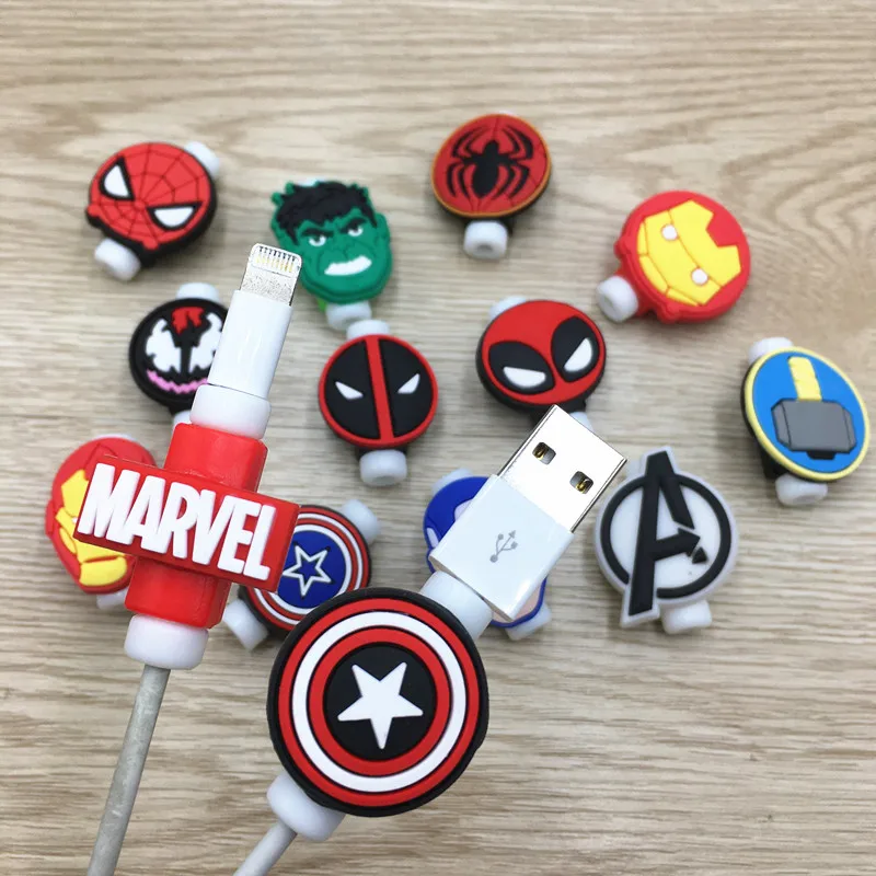 10 sztuk/partia mini MARVEL osłona na kabel USB osłona z klipsem i nawijaczem przewodu ochronnego Organizer na Iphone Android