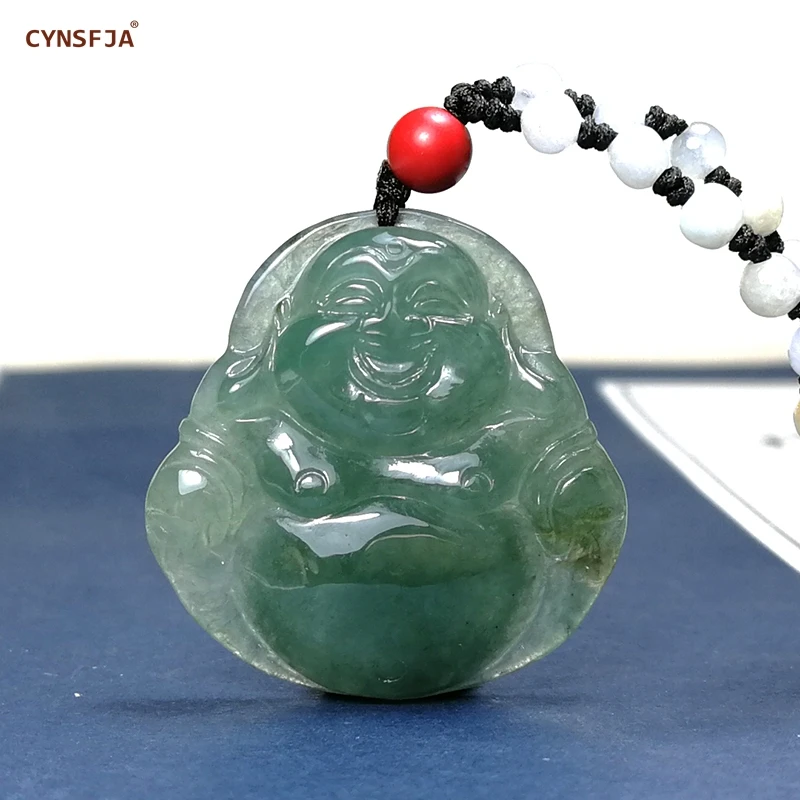 CYNSFJA Unique Real Certified Natural Grade A Burmese Amulets Buddha Jade Pendant Ice Green High Quality Hand Carved Bless Gifts