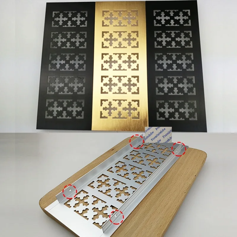 4Pcs 100mm Wide Rectangle Aluminum Alloy Air Vent Ventilator Grille Cover Louvre Cabinet Snowflake Pattern Golden Black