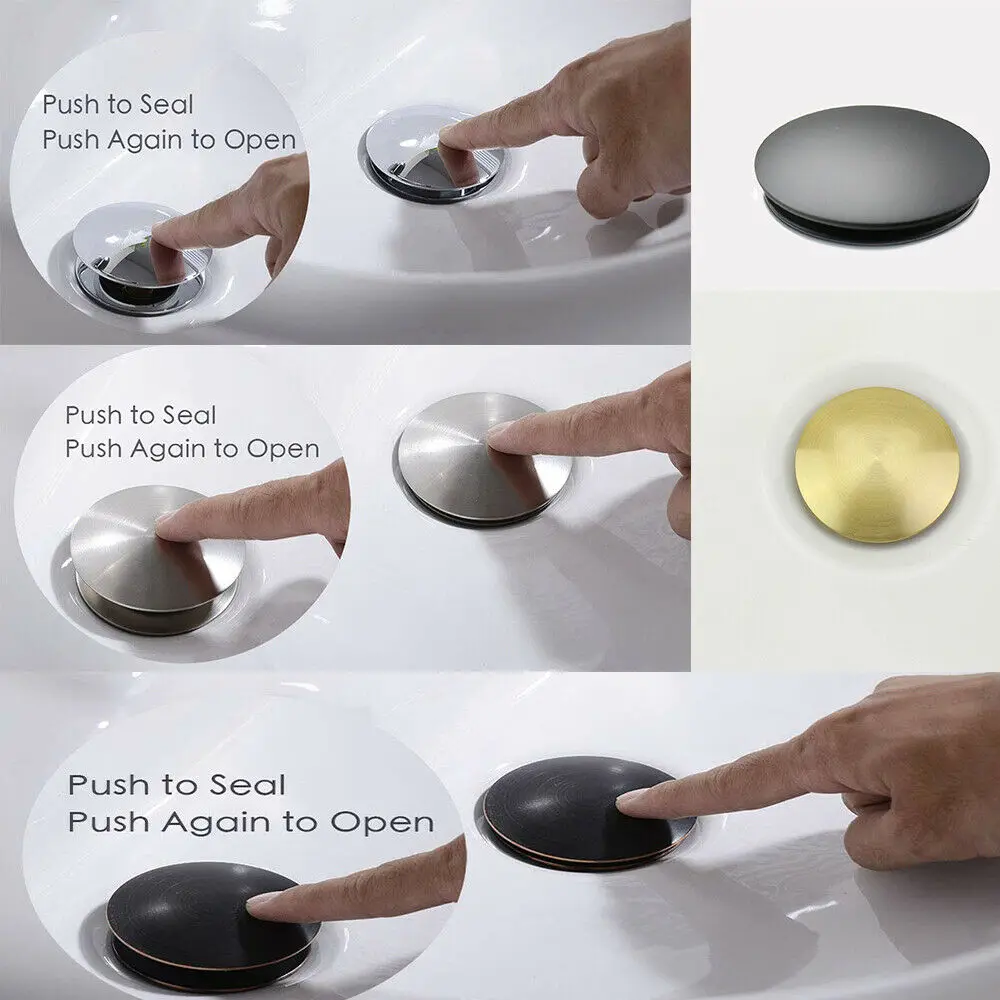 Brass Pop Up Sink Drain Stopper without Overflow Push and Seal for Bathroom Basin