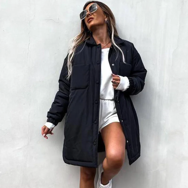 Ardm Casual Winter Jacket Women Quilted Thin Parka Oversize Shirt Coats Femme Green Outerwear Coats Bf Long Sleeve Coat trf 2021