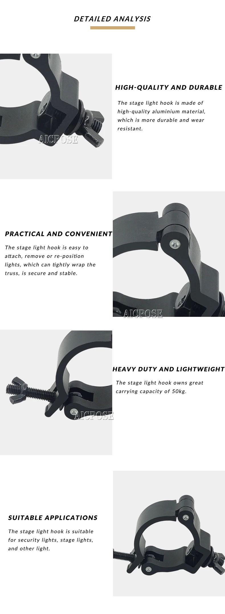 LED Par Light Hook Aluminium legierung Light Clip profession elle Bühnen ausstattung DJ Club Zubehör geeignet für Rohr durchmesser 48-51mm – Detail 4