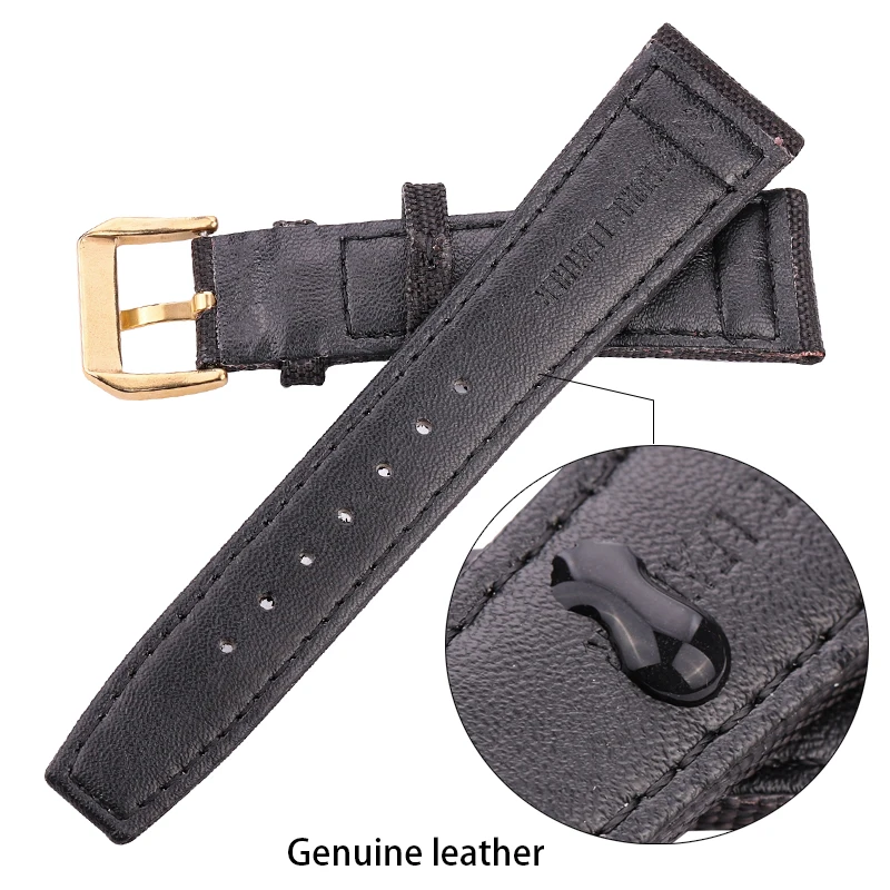 Canvas Nylon + Genuine Leather Watchband 20mm 21mm 22mm Black Green Blue Women Men Watch Band Strap With Pin Buckle