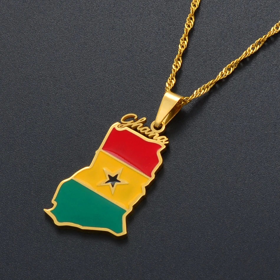 Anniyo Ghana Landkarte und Flagge Anhänger Halsketten Charm Ghanischer Schmuck Ghana Nationalfeiertag @ 138121