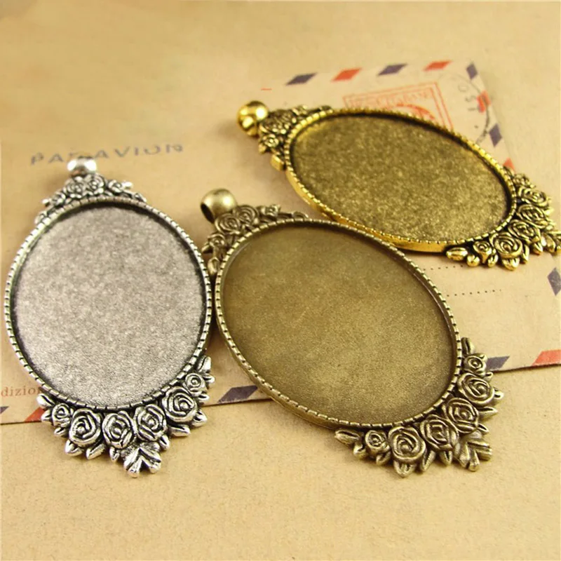 5pcs/lot Base Size 30*40mm Flower Pendant Cabochon Base Settings Cameo Tray Bezel Blank for DIY Jewelry Making Findings