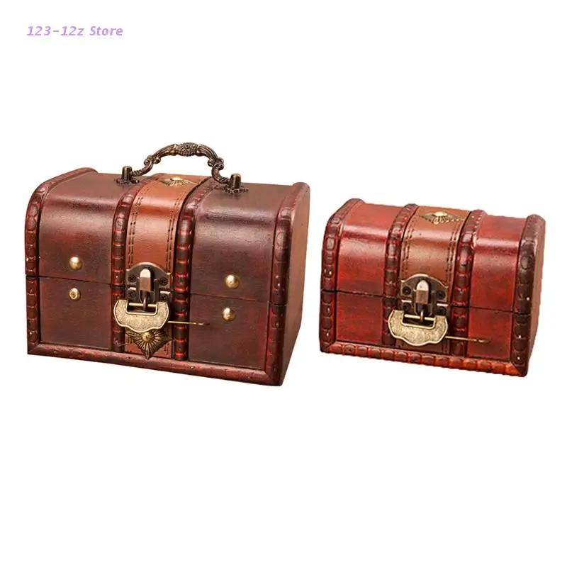 Retro Elegant Wooden Pirate Jewelry Storage Box With Lock Vintage For Wooden Home Decoration