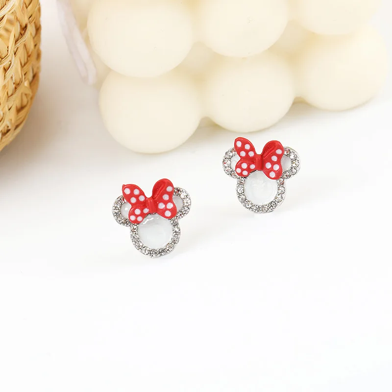 Korean Girl Earrings 2021 Fashion New Temperament Earrings Wild Net Red Mouse Bow Crystal Girl Cute Earrings Wholesale Kolczyki