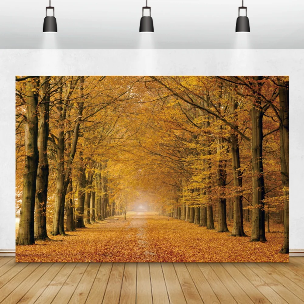 Autumn Forest Maple Leaf Photography Backdrop Natural View Park Way Family Portrait Interior Photocall Background Photo Studio