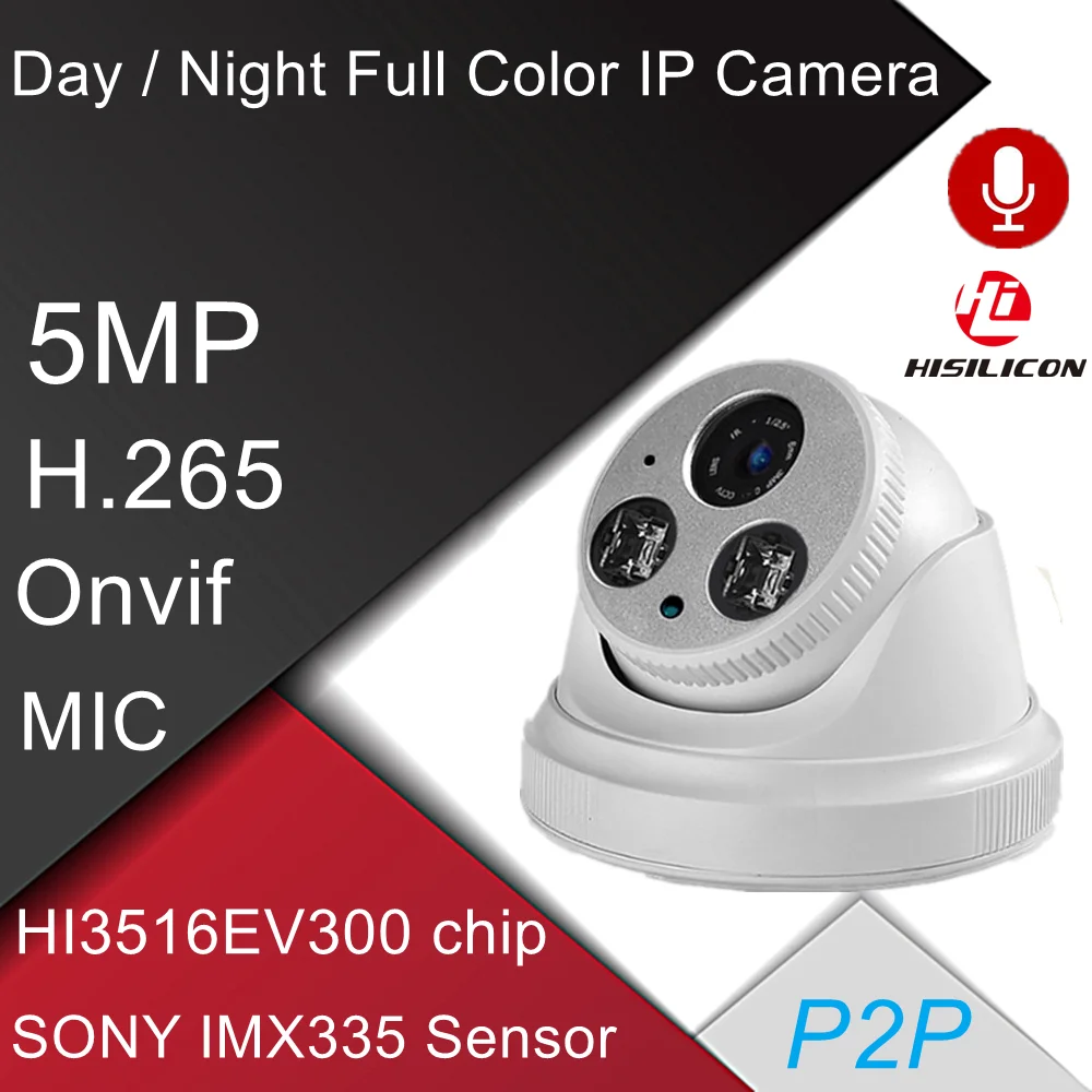 

H.265 Security POE Audio MIC Indoor Full Color Dome ipc P2P video surveillance ONVIF 5MP IMX335 Array infrared CCTV Camera