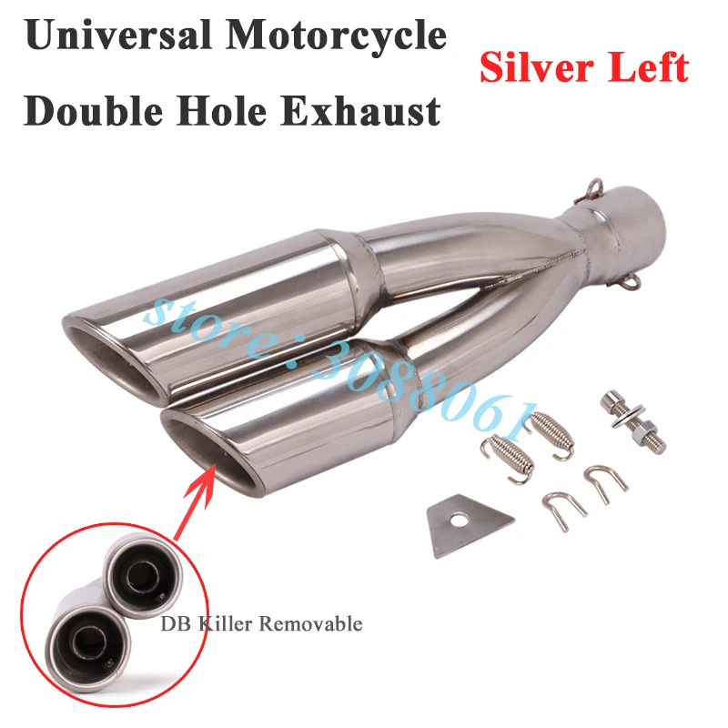 Universal Left Right Motorcycle Exhaust Pipe Escape Silencer Modified 2 Holes Muffler DB Killer For Z1000 Ninja650 MT-03 R1 ATV