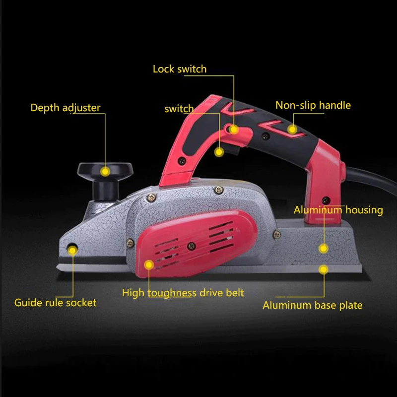 220V/1600W Multifunctional Woodworking Electric Planer Portable Small Household Electric Planer Portable Planer Tool