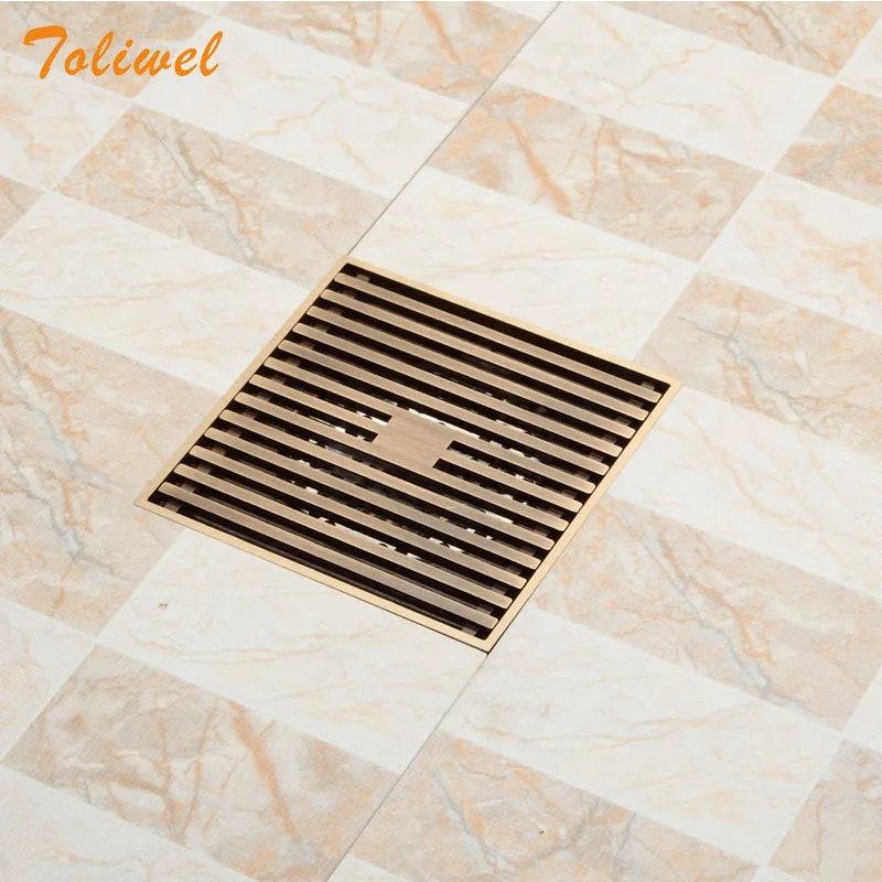 12 x 12cm Square Bathroom Shower Drain Floor Drainer Trap Waste Grate Strainer Wire floor drains Antique Brass 3782169