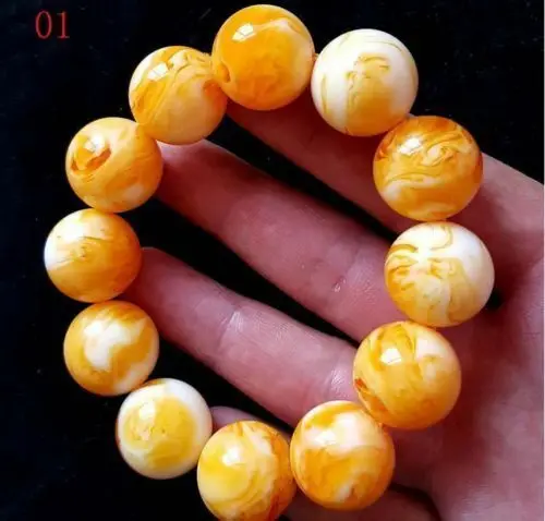 18MM natural beeswax bracelet old Amber Buddha beads bracelet for men and women