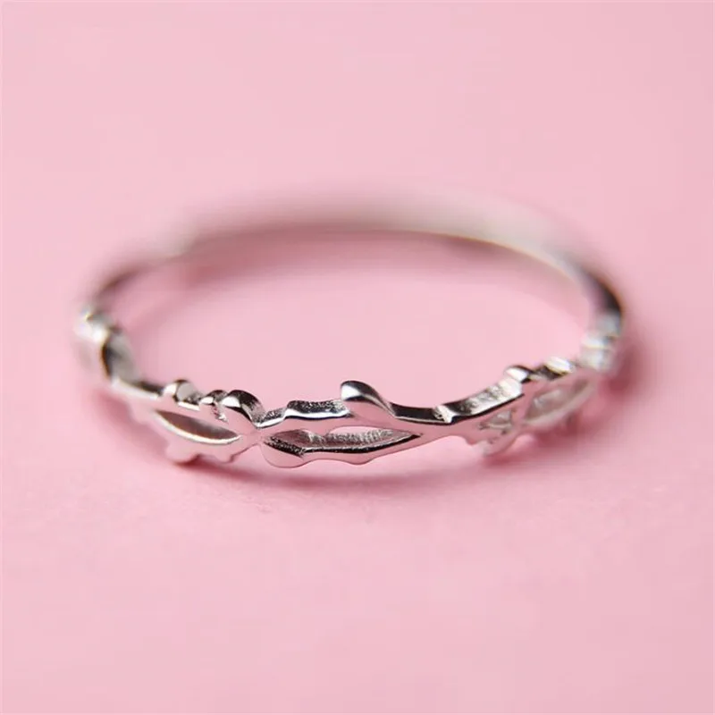 Women's 925 Sterling Silver Twig Thorn Leaf Opening Ring
