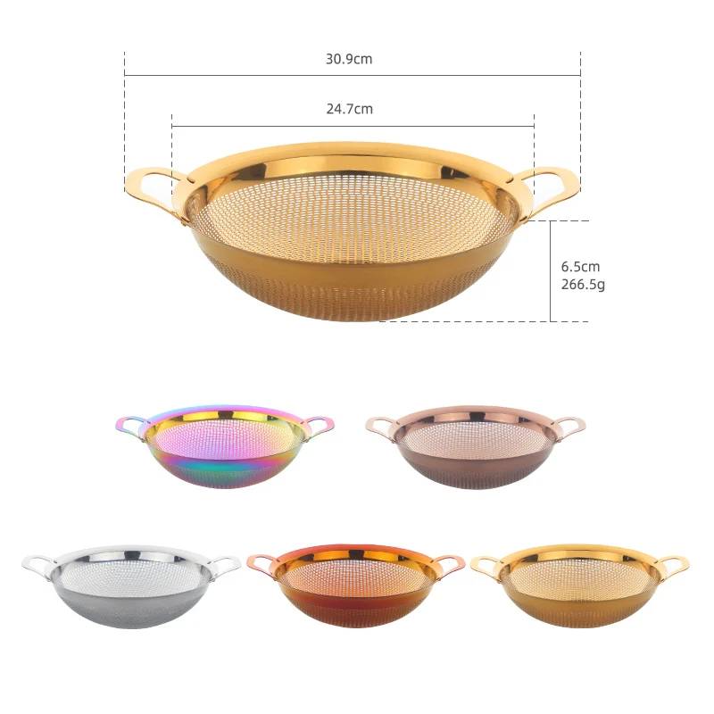 Stainless Steel Drain Basket Rice Strainers Gold Fruit Colander Rice Mesh Filter Vegetable Basket With Handle Kitchen Tool