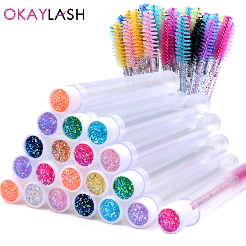 OKAYLASH 20 sztuk/partia puste różdżki do tuszu do rzęs tuby wielokrotnego użytku brokat plastikowe etui na szczoteczki do rzęs Spoolie grzebień pojemnik hurtownia