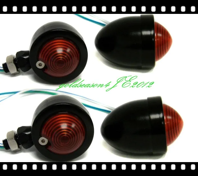 

4~BLACK/RED BULLET Turn Signal Light fitting for Harley Bobber Custom Chopper Cafe Racer