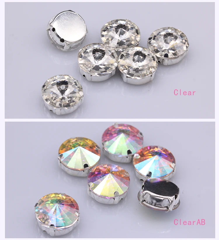 6/8/10/12/14/16/18/25MM All Sizes Sew On Rivoli Round Silver Claw Button Rhinestone Jewelry Wedding Dress Shoe Bags Diy Trims